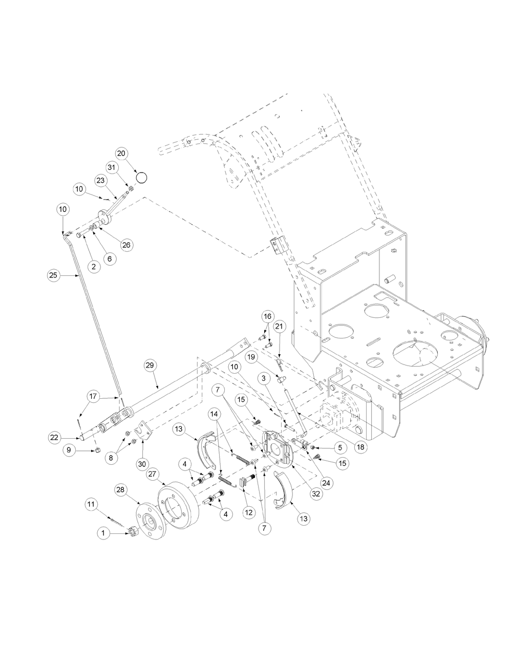 Hydro Brake Assembly Wt Diagram and Parts List for H1952 55AI4HPD050-WAM Cub Cadet Lawn Mower